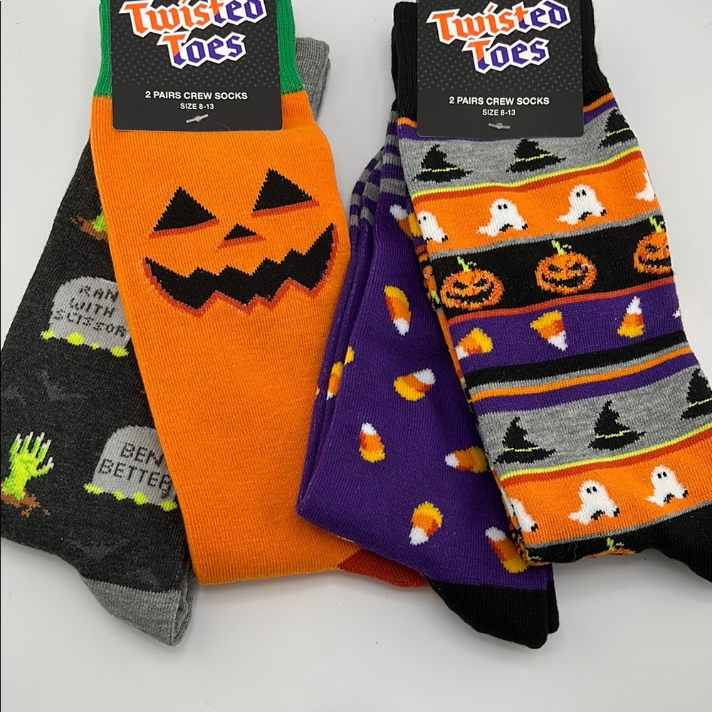 Twisted Toes Men’s Halloween Crew Socks - Black, Orange, Purple
